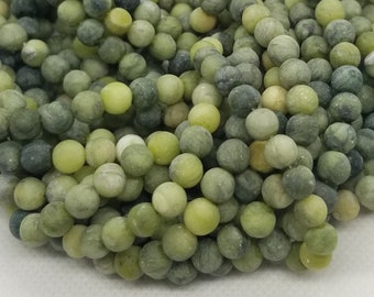 1 strand Natural Chinese Frosted Jade Beads, Round, Matte, 6mm, Hole 1mm; about 60pcs/strand, 15.2", Full strand