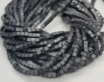 1 strand Frosted Hematite Cube Beads, Nonmagnetic, Synthetic, Electroplate, Matte Black, 4x4x4mm, Hole 1mm, about 85pcs, Full 16 inch strand