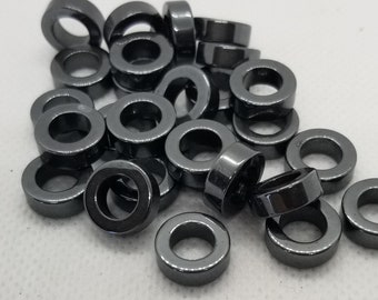 5 pieces Large Hematite Spacer Ring, Black, Non-magnetic, Synthetic, Circle, 12.5x4mm, Hole 7.5mm, Hair or Beard Jewelry