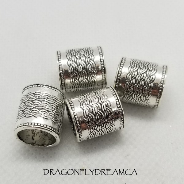 5 pcs Large Column Spacer Beads, Antique Silver, tube, 14x13mm, Large hole 10mm, DIY Craft or Macrame beads, hair jewelry or beard beads