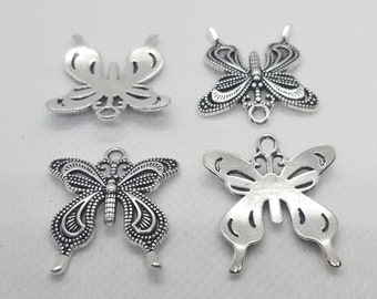 5 pieces Silver Butterfly Pendant, Tibetan Style Alloy, Nickel Free, Lead Free, Antique Silver, 26.5x24x3mm, Hole 2mm