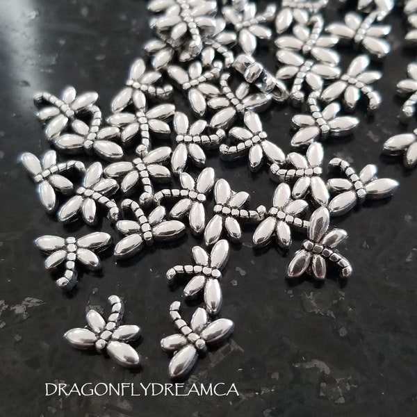 10 pieces Dragonfly Spacer Bead, Tibetan Style Bead, Lead, Nickel, Cadmium Free, Antique Silver, 8mm wide, 6mm thick, Hole: 1mm