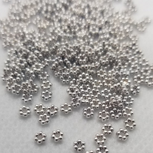 50 pieces Tibetan Style Spacer Beads, Cadmium Free, Nickel Free, Lead Free, Flower, Silver, 3x1mm, Hole 0.5mm