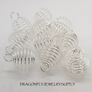 10 pcs Spiral Bead Cages, Round, Silver or Golden, SM 15x14mm w 5mm hole or LG 25x20mm w 6mm hole, Jump Rings Optional, see description LG Silver With Jump