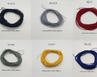 10m Nylon Cord 0.8mm Black Silver Gold Khaki Red Blue, Strong cord for beading, macrame, jewelry, knotting, stringing, crafting projects