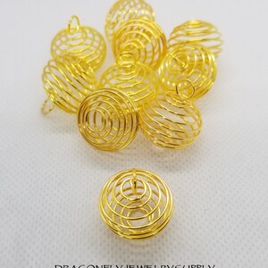 10 pcs Spiral Bead Cages, Round, Silver or Golden, SM 15x14mm w 5mm hole or LG 25x20mm w 6mm hole, Jump Rings Optional, see description image 8
