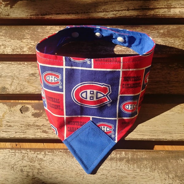 Hockey Team Montreal Canadiens logo with Blue, Unique, Reversible and Adjustable Dog bandana, Cat bandana, Pet bandana.