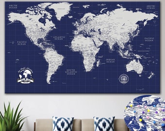 Blue World Map Etsy
