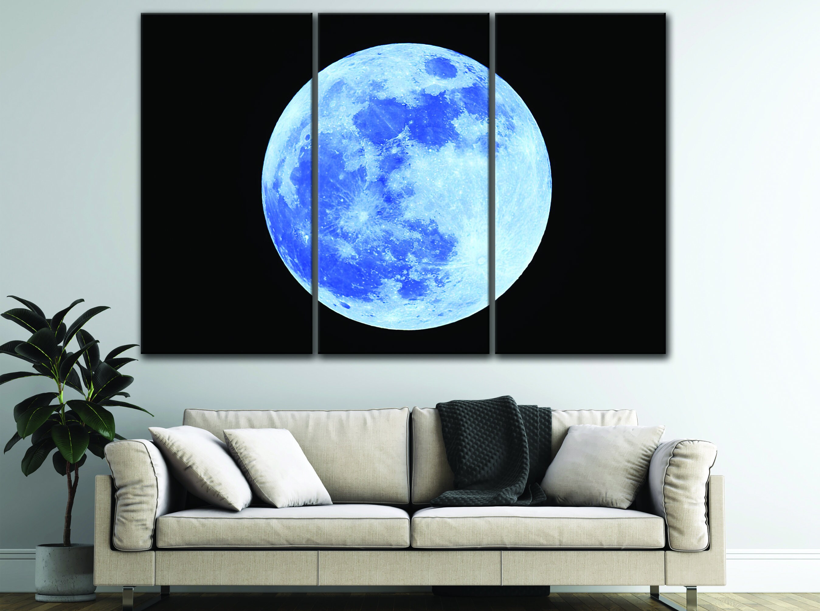 Blue Moon Canvas Art 5 Pieces Full Moon Wall Art Moon From Etsy