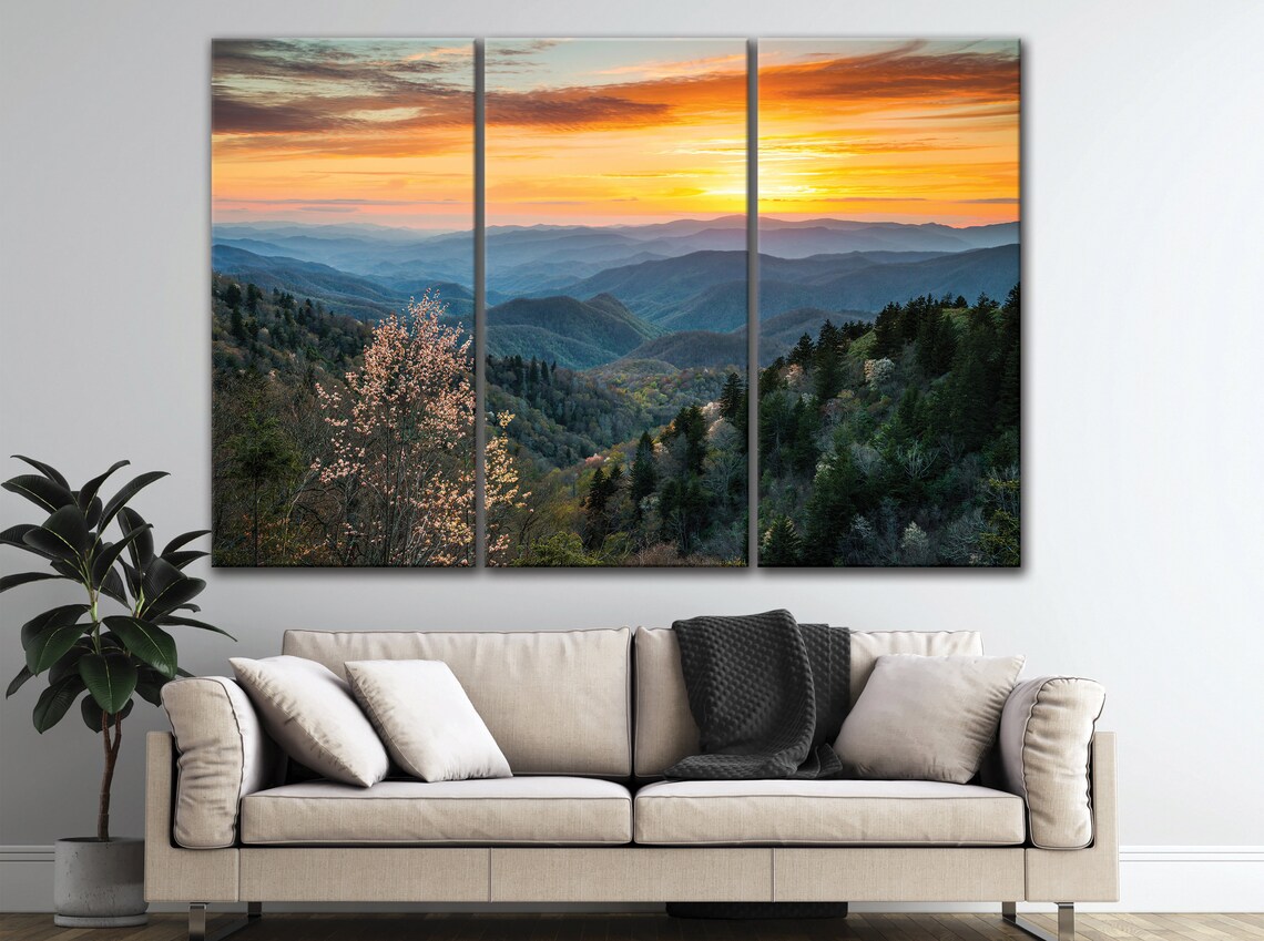 Smoky Mountain Wall Art 5 Panels Blue Ridge Mountains Sunset Etsy
