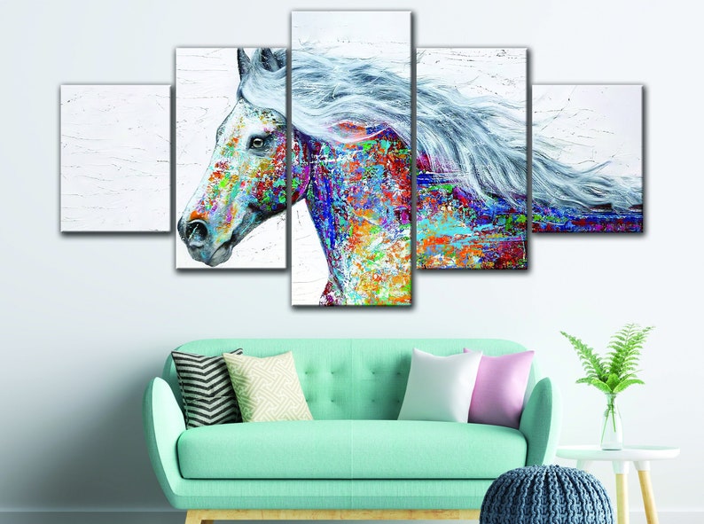 Colorful Horse Canvas Art 5 Panels Abstract Horse Wall Art Etsy