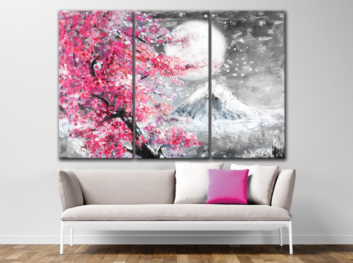 Cherry Blossom Wall Art 3 Panels Japan Painting Art | Etsy