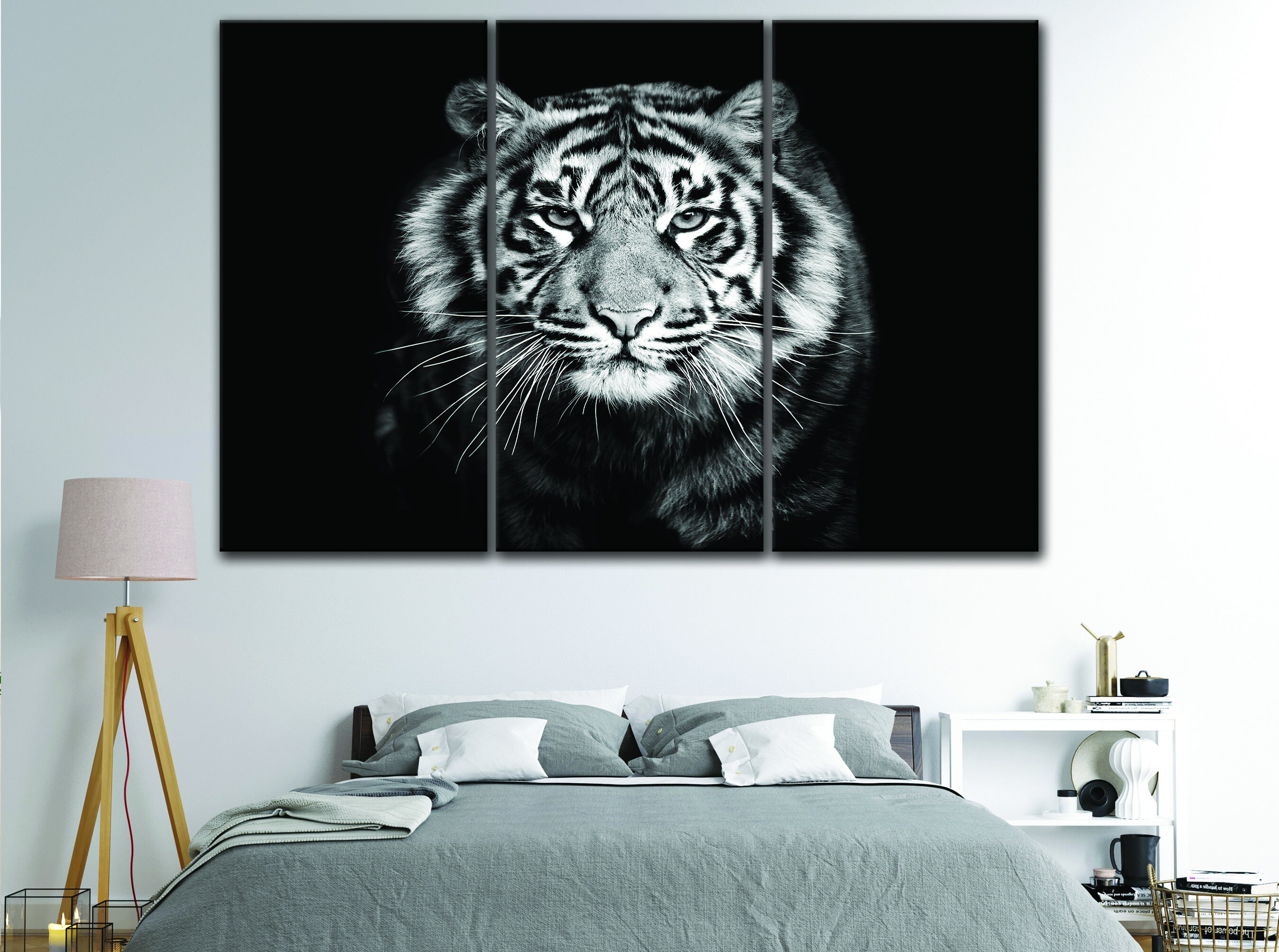 Black & White Tiger Canvas Art 5 Panels Tiger Wall Art White | Etsy