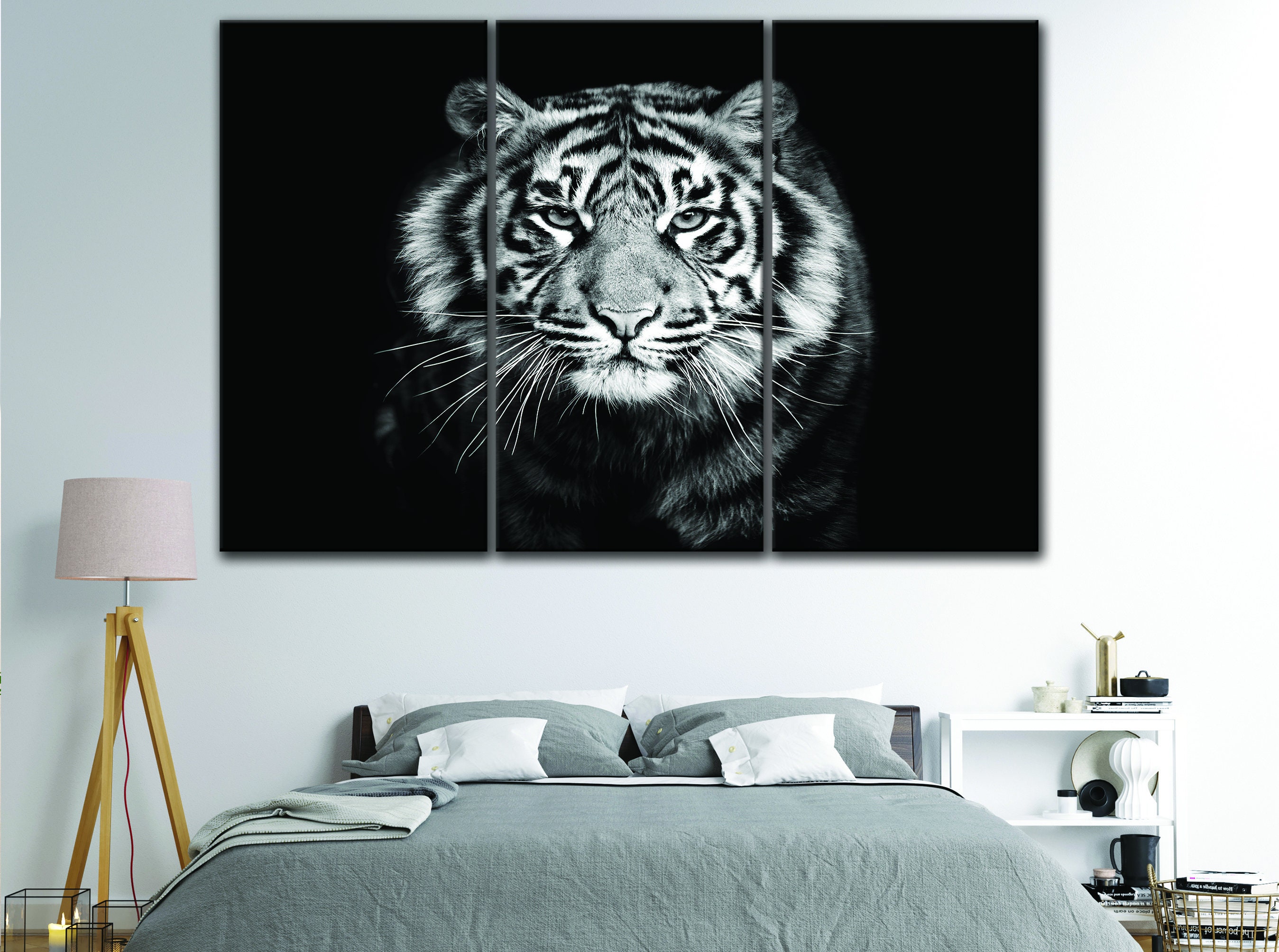 Black & White Tiger Canvas Art 5 Panels Tiger Wall Art White Etsy