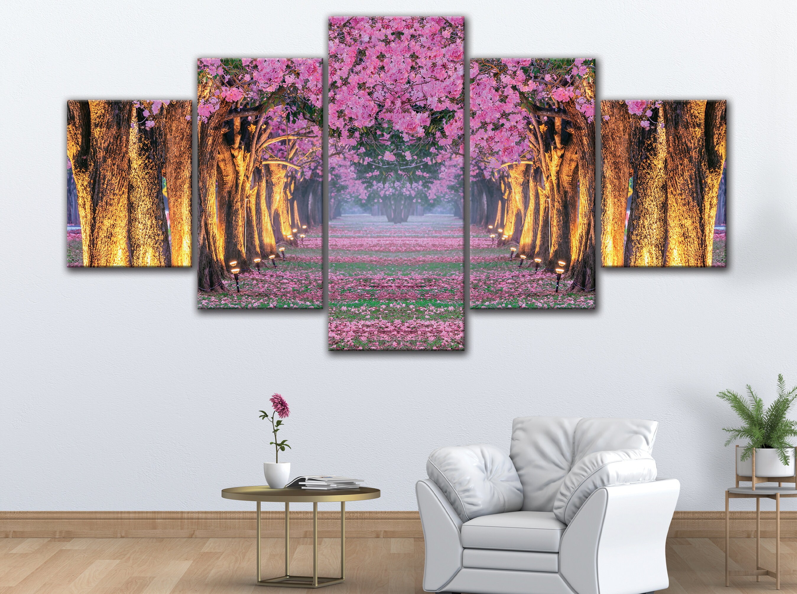 Cherry Blossom Trees Wall Art 5 Panels Pink Flowers Canvas | Etsy