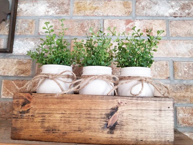 Herb planter box centerpiece with greenery Mothers Day gift Etsy