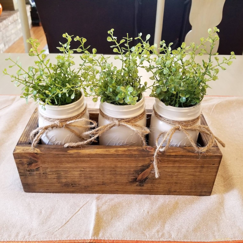 Herb planter box centerpiece with greenery Mothers Day gift Etsy