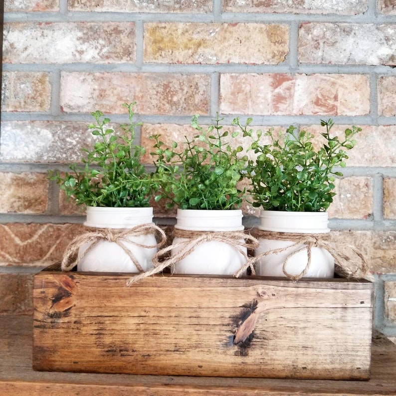 Herb planter box centerpiece with greenery Mothers Day gift Etsy