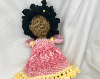 Hand knit Doll with Pink Dress