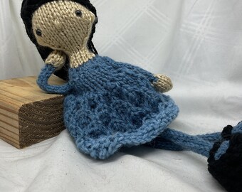 Black Haired Light Skinned Hand Knit Doll