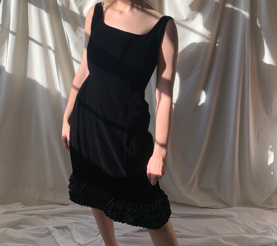 1960's Vintage Black Velvet Cocktail Dress by Blu… - image 1