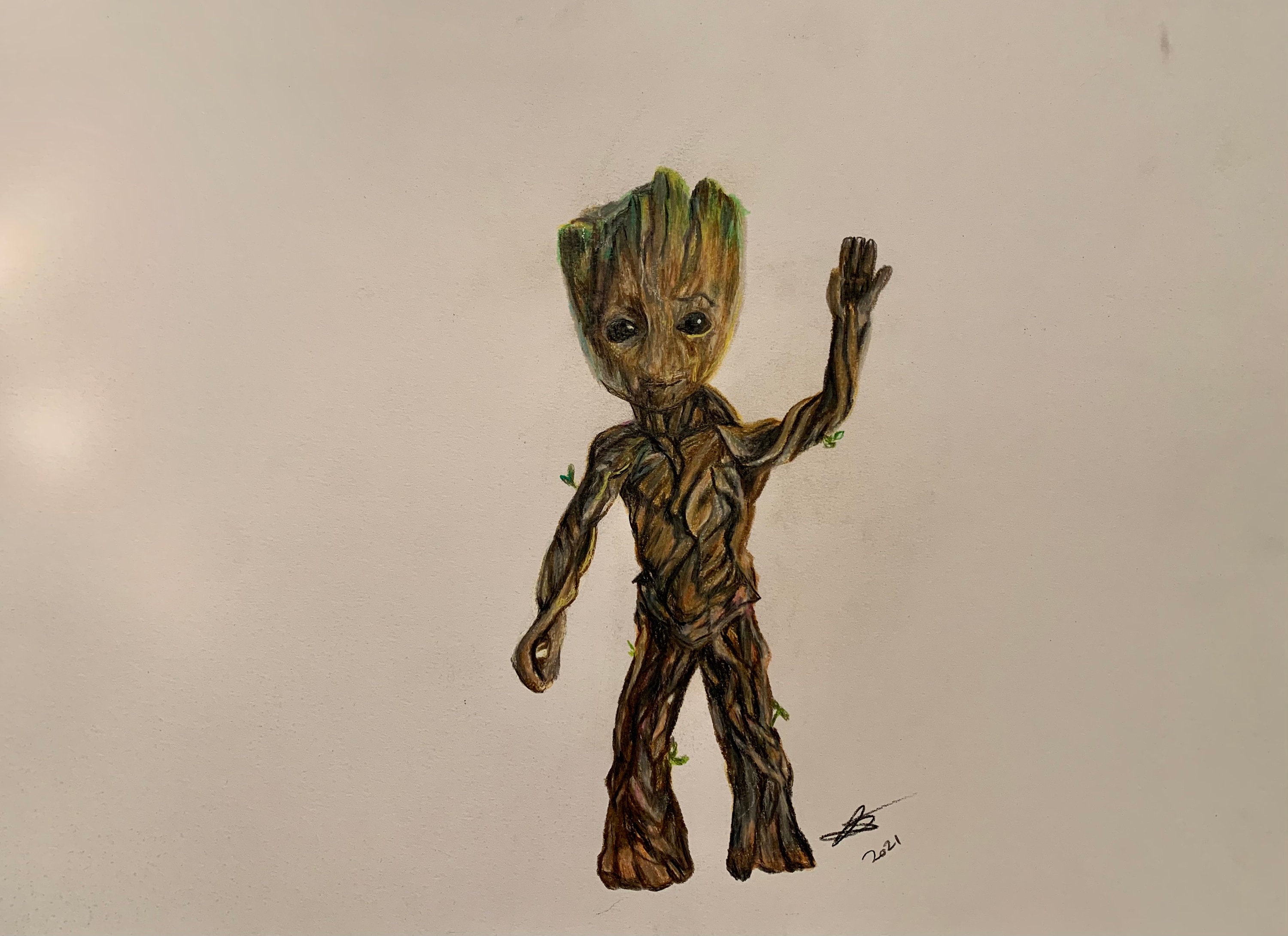 Original Art - Baby Groot - Guardians of the Galaxy - Disney - Copic, Posca and Polychromos - A3 .br Original Art - Baby Groot - Guardians of the Galaxy - Disney - Copic, Posca and Polychromos - A3 .br