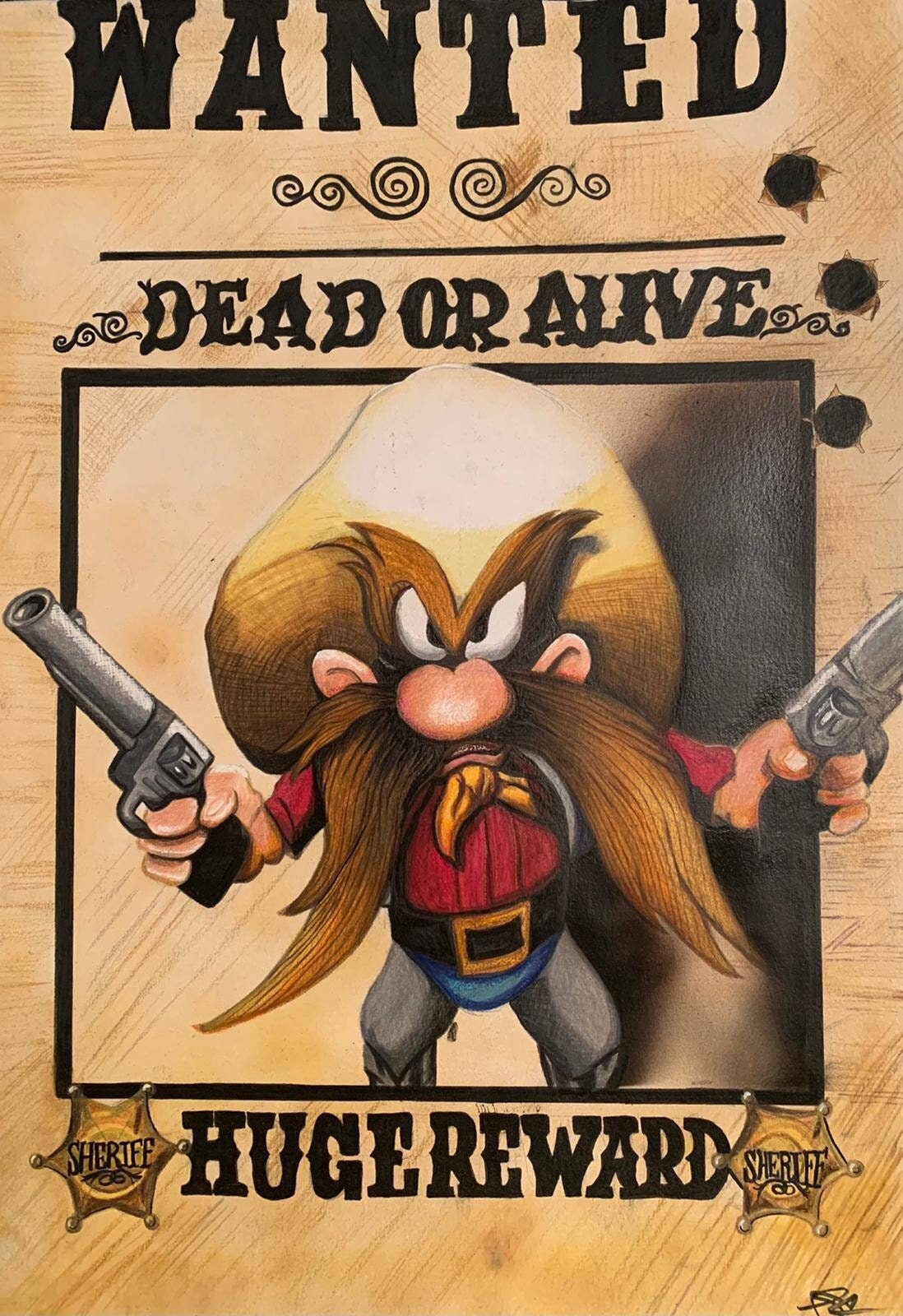 Hand Drawn Art Yosemite Sam Looney Tunes Pastel Etsy UK