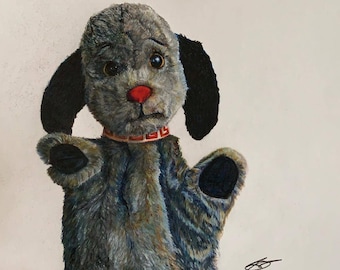 Sweep - The Sooty Show - Hand Drawn Art Artwork Drawing Picture - Polychromos, Posca and Copic - A3.