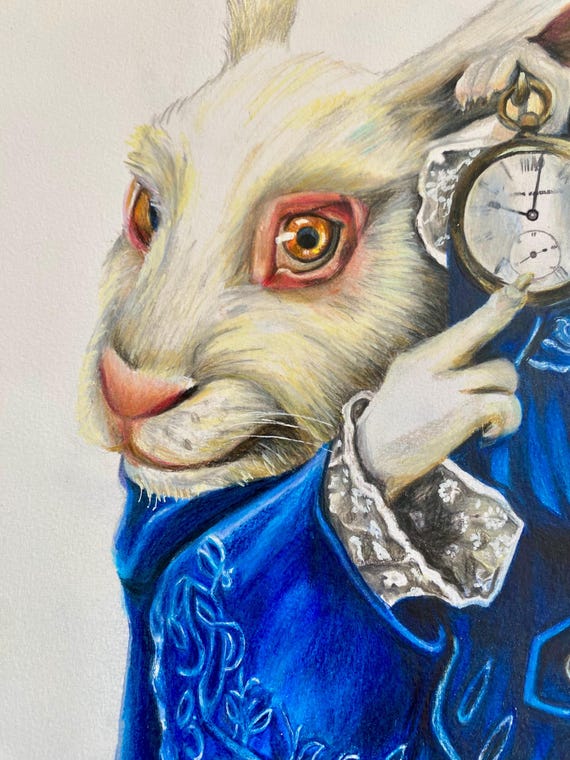 アート・写真 手描きイラスト 水彩画 「アリスと白ウサギ」