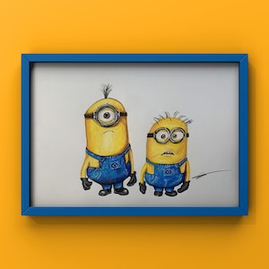 Kevin und Bob Minions - Universals - Einfach Unverbesserlich - Handgezeichnete Kunst Kunstwerk Zeichnung Bild - Polychromos, Posca und Copic - A3
