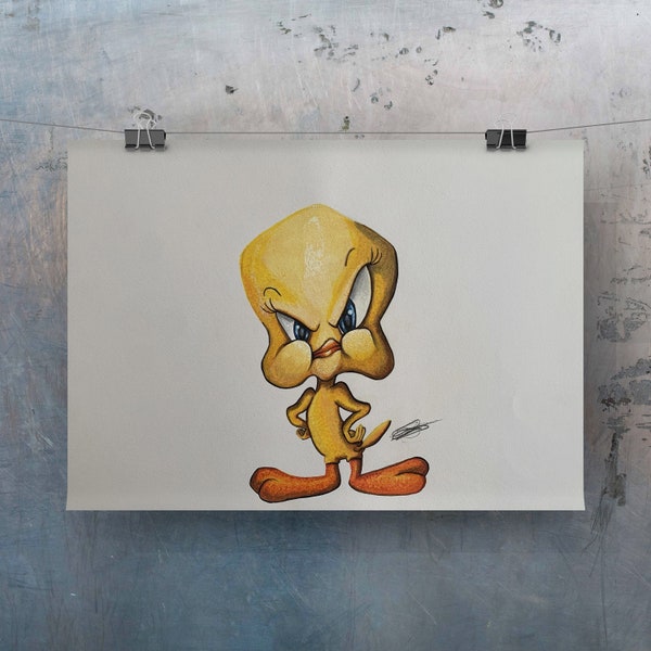 Tweety Pie - Warner Bros - Hand Drawn Art Artwork Drawing Picture - Polychromos, Posca and Copic - A3.