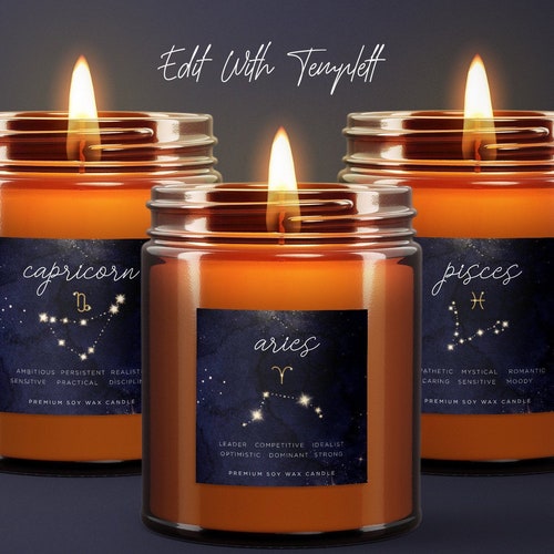 Editable Candle Label Zodiac Labels DIY Horoscope Zodiac Sign Etsy