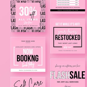 Social Media Posts, 30 Editable Instagram Flyers, Pink IG post templates, Canva Flyer, Instagram Post, Hair Lash Flyer, boss babe quotes PB1