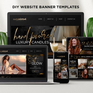 Website Banner Templates, Editable Website Shopify Banners, DIY Wix Online shop Banners, Black and Gold E-Commerce Site Banner Template