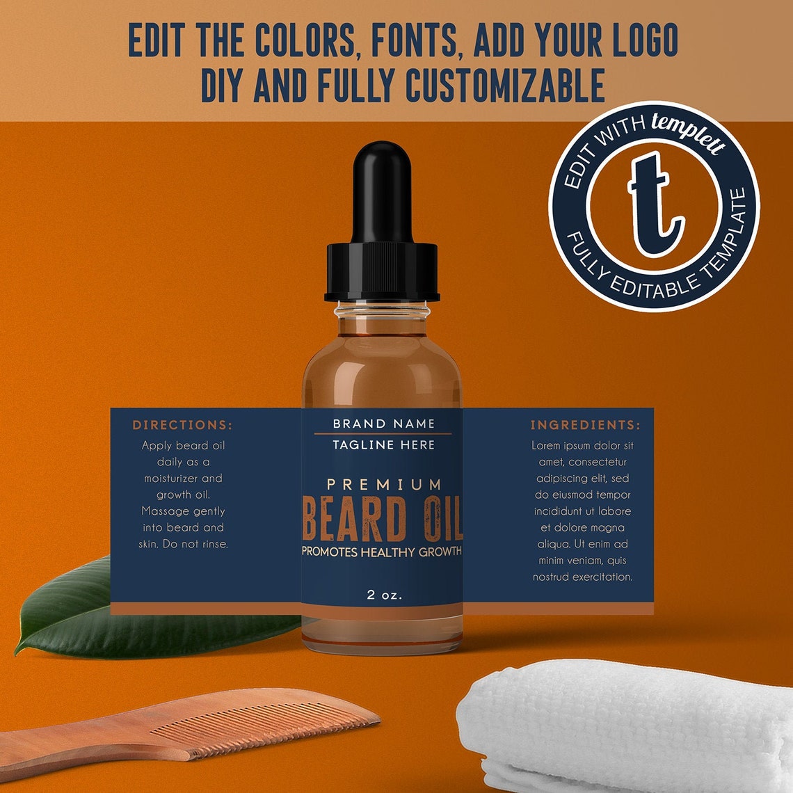 Beard Oil Label Customizable Label Beauty Branding Beauty Etsy
