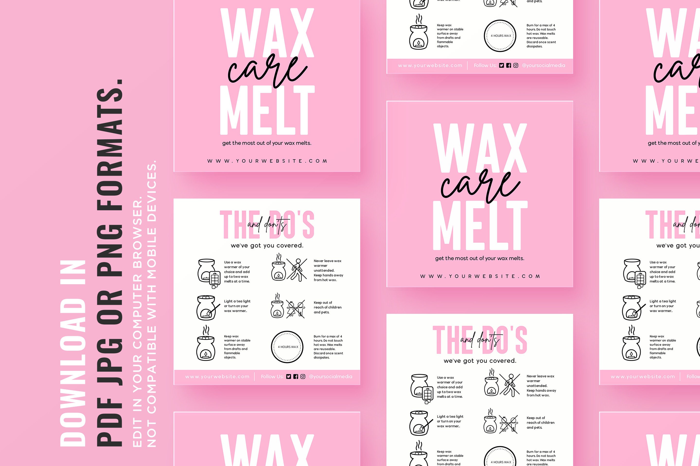 Wax Melt Care Cards DIY Wax Melt Directions Pink Wax Tart Etsy