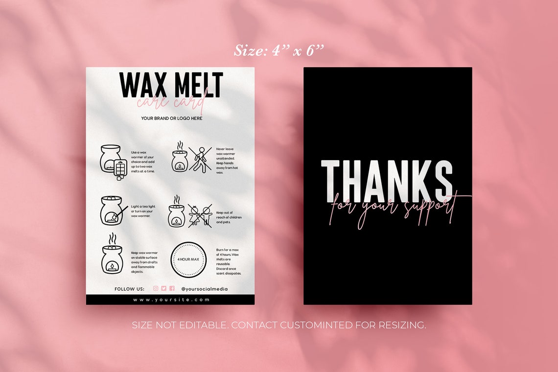 Wax Melt Care Cards DIY Wax Melt Directions Wax Tart Etsy