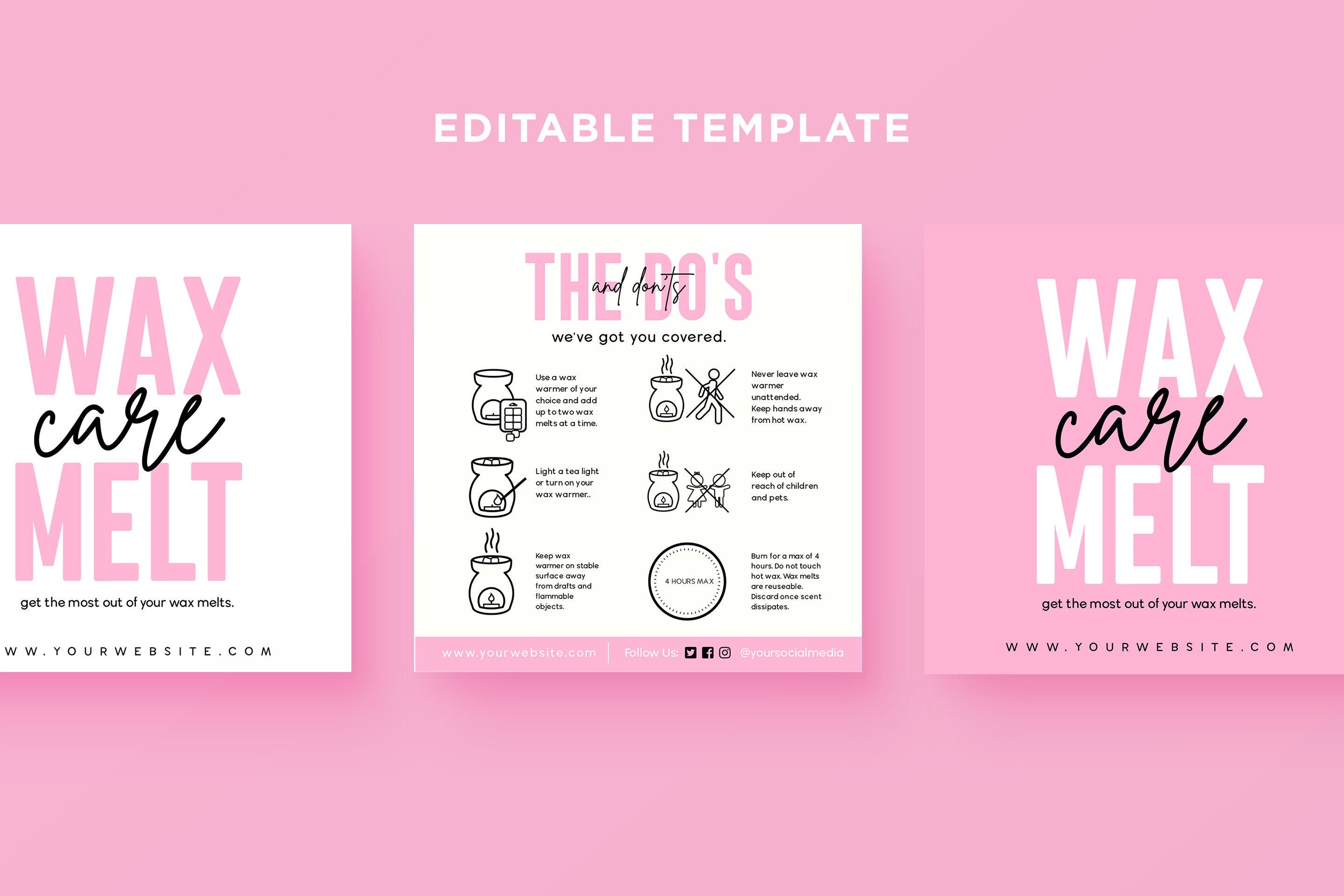 Wax Melt Care Cards DIY Wax Melt Directions Pink Wax Tart | Etsy