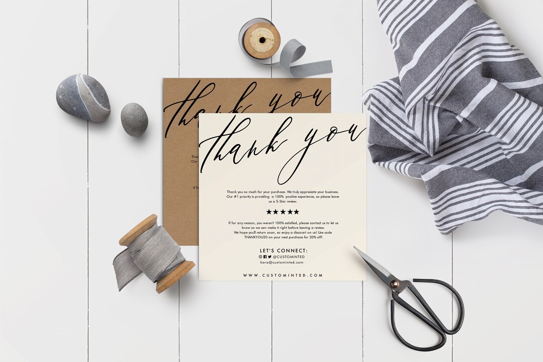 Editable Thank You Customer Card, Thank You for Purchase Template, DIY