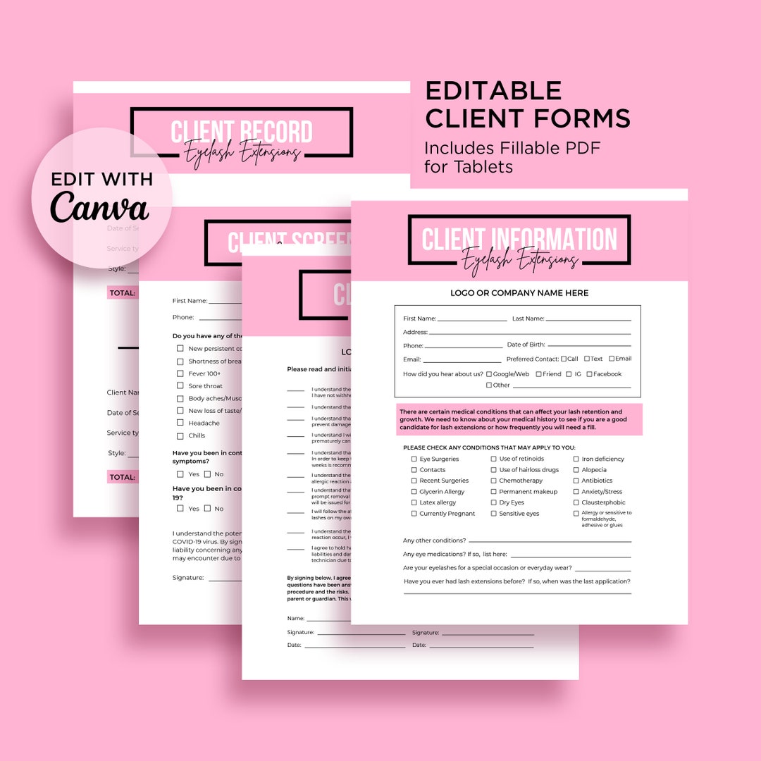 Editable Client Intake Forms for Eyelash Technicians CANVA Includes ...