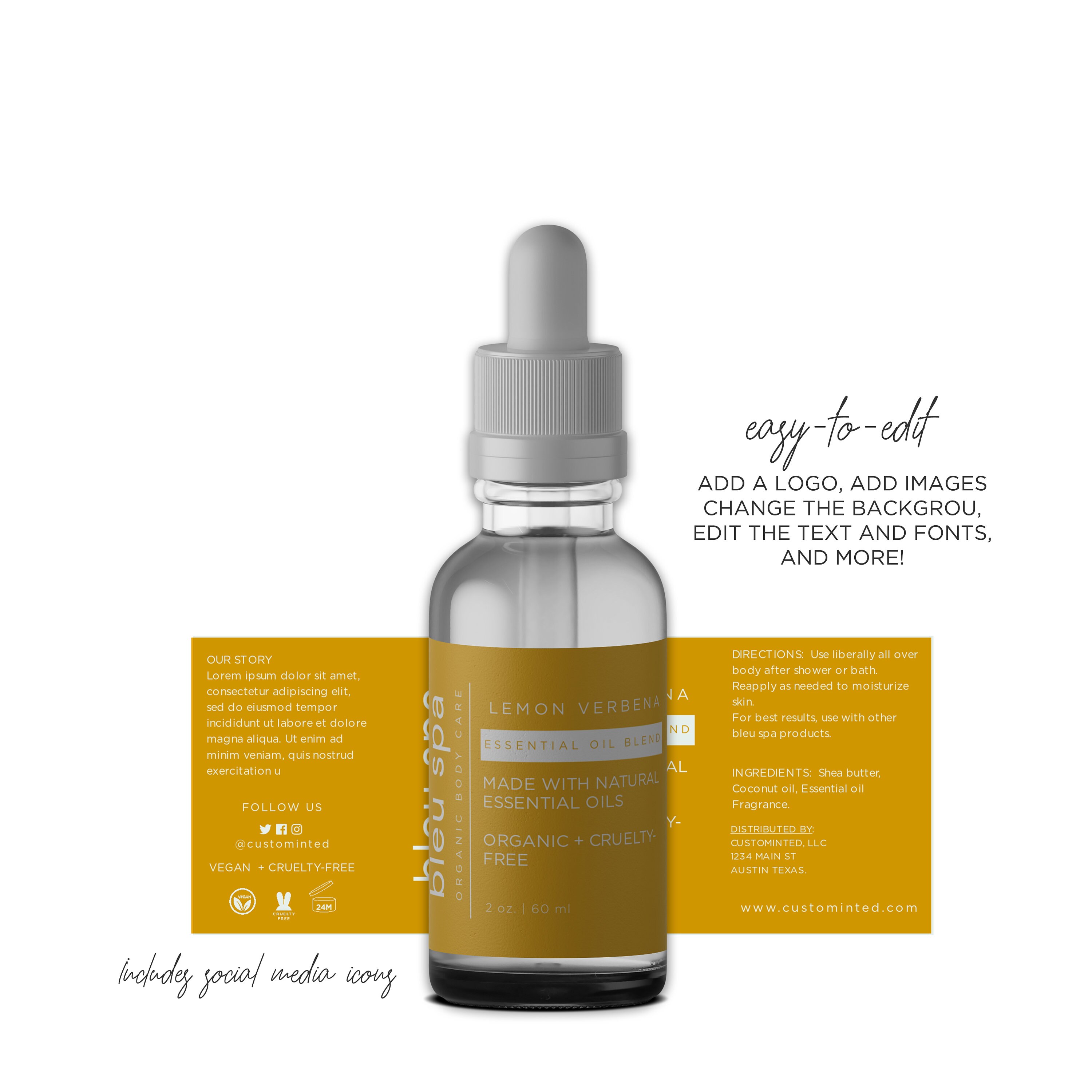 1 Oz and 2 Oz Dropper Bottle Label Template Essential Oil Etsy