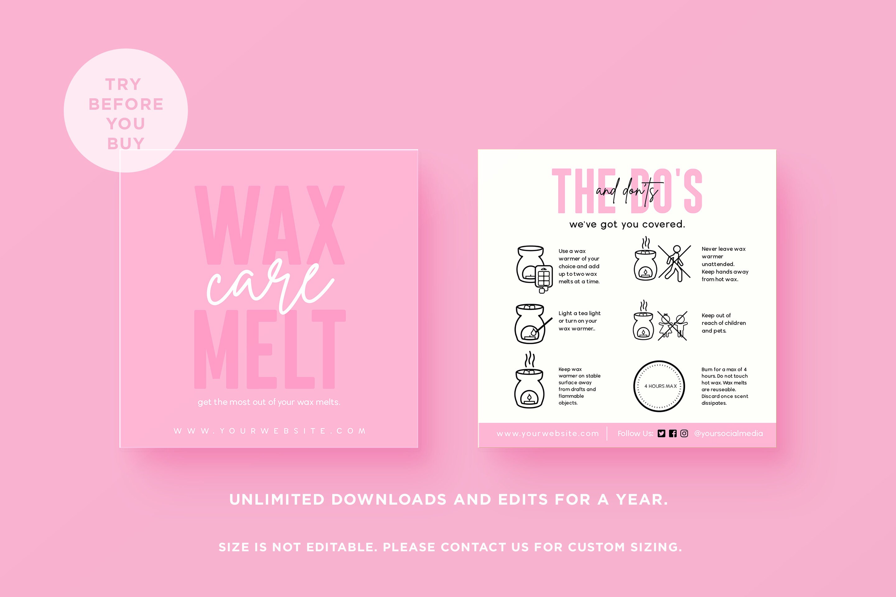 Wax Melt Care Cards DIY Wax Melt Directions Pink Wax Tart Etsy