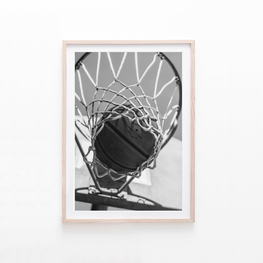 Basketball Hoop Wall Art, Basketball Print, Black and White Photo