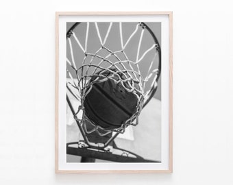 Basketball Hoop Wall Art, Basketball Print, Black and White Photo, Sport Print, Digital Download, Printable Wall Art