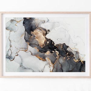 Black and Gold Marble Art, Abstract Printable Wall Art, Digital Download, Modern Abstract Wall Decor