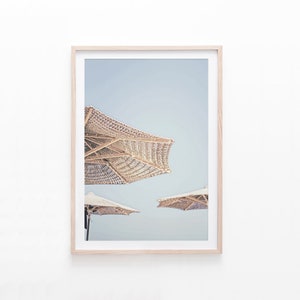 Beach Umbrellas Print, Coastal Summer Wall Art, Mediterranean Beach Photography, Digital Download