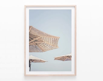 Beach Umbrellas Print, Coastal Summer Wall Art, Mediterranean Beach Photography, Digital Download