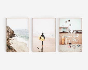 Set di stampe fotografiche di spiagge californiane con soggetti di surf (download digitale)