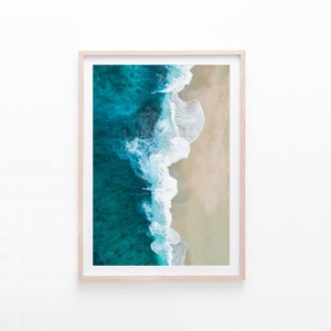 Coastal Aerial Beach Print, Turquoise Ocean Wall Art, Tropical Shore Photography Download