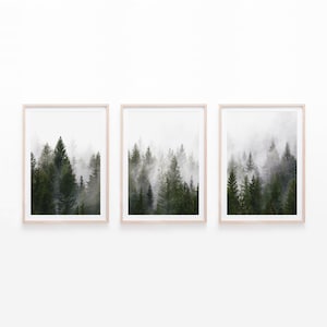 Forest Triptych, Set of 3 Prints, Foggy Forest Landscape, Printable Wall Art, Digital Download, Nature Wall Art, Forest Decor